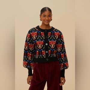 FARM RIO Black Boho Panther Cardigan